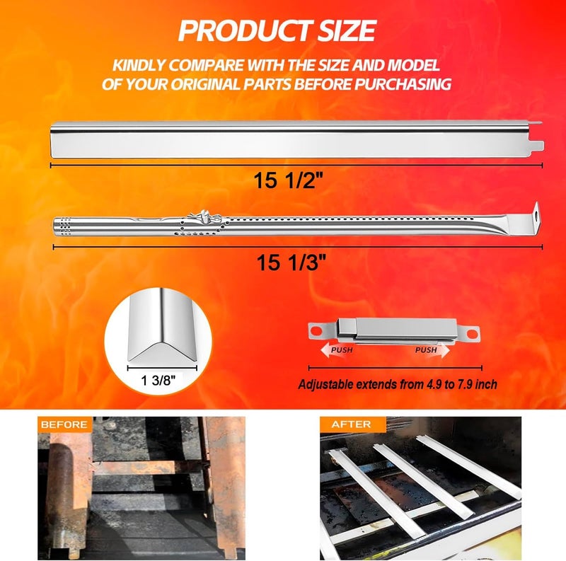 JCLMER قطع غيار للشواية بديلة لشواية غاز Charbroil Performance 4 موقد 463365021 463365522 463352521، 5 موقد 463450022، 2 موقد 463630021، مجموعة شعلات الشواية مع لوحة حرارة، أنبوب تقاطع، موقد إشعال - Image 2